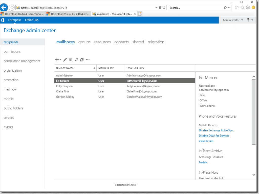 اسکرین شات از محیط Microsoft Exchange Server