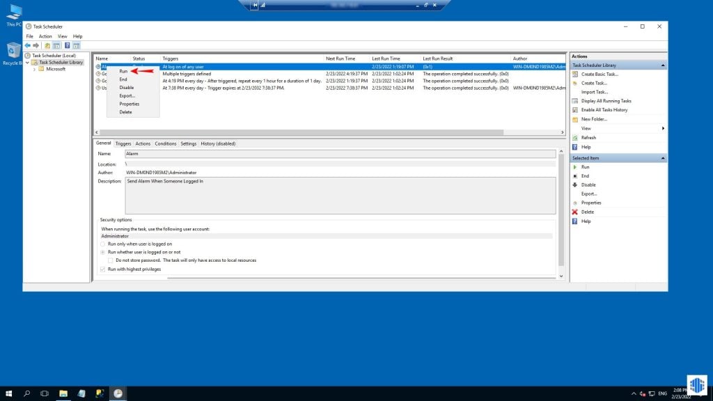 تنظیم Task Scheduler جهت اطلاع رسانی لاگین در ویندوز