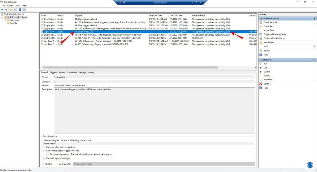 تنظیم Task Scheduler جهت اطلاع رسانی لاگین در ویندوز