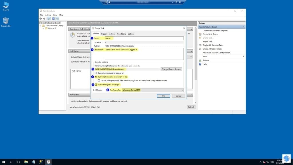 تنظیم Task Scheduler جهت اطلاع رسانی لاگین در ویندوز