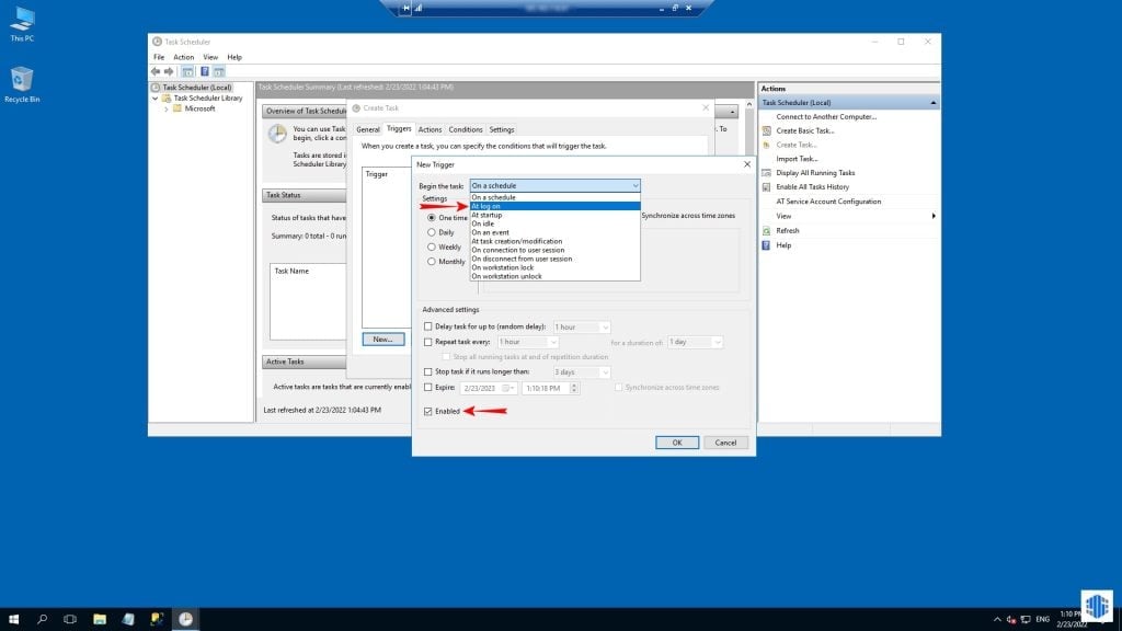 تنظیم Task Scheduler جهت اطلاع رسانی لاگین در ویندوز