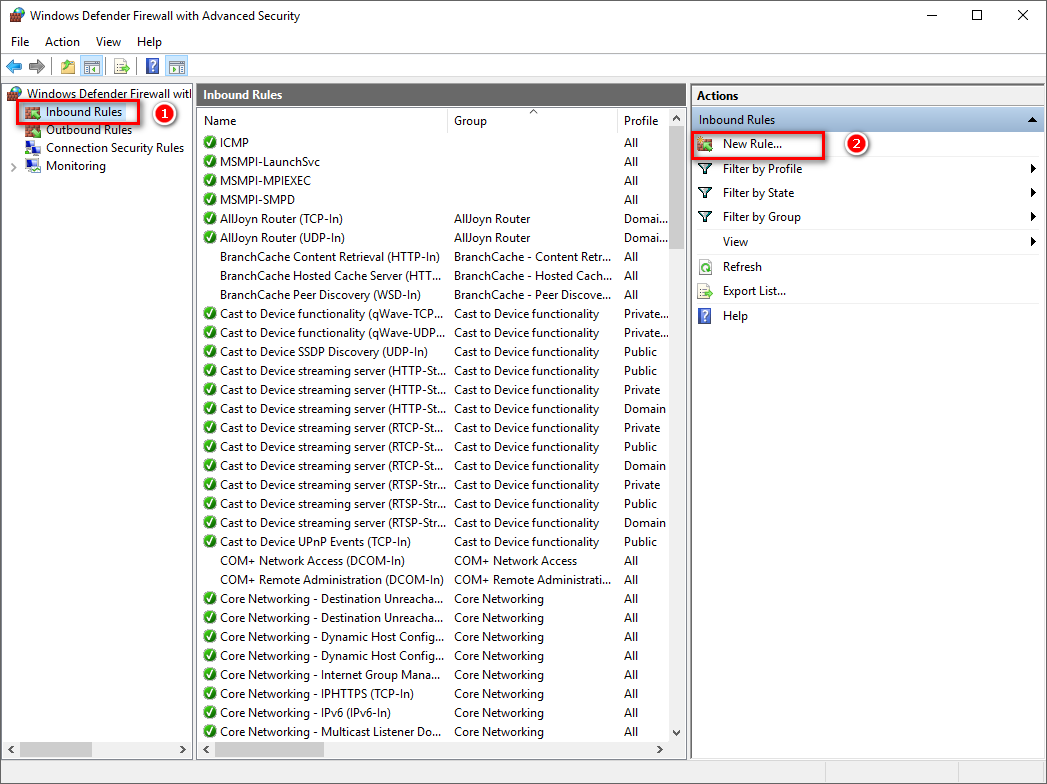 باز کردن پورت در فایروال Windows