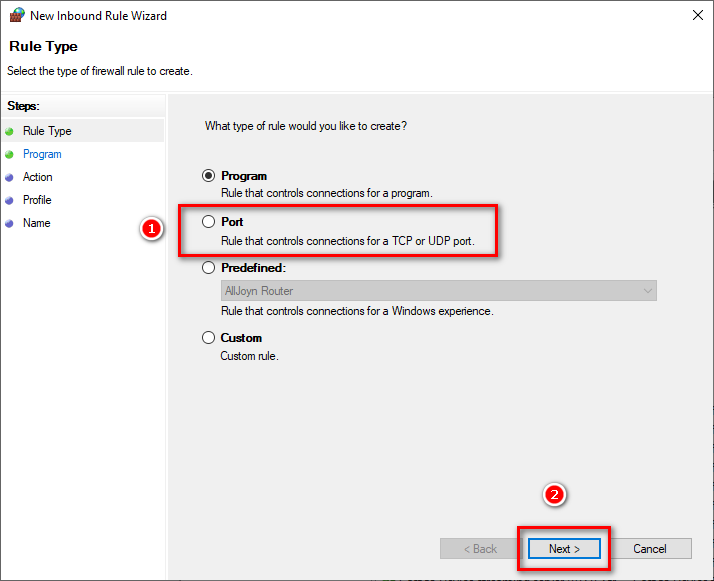 باز کردن پورت در فایروال Windows