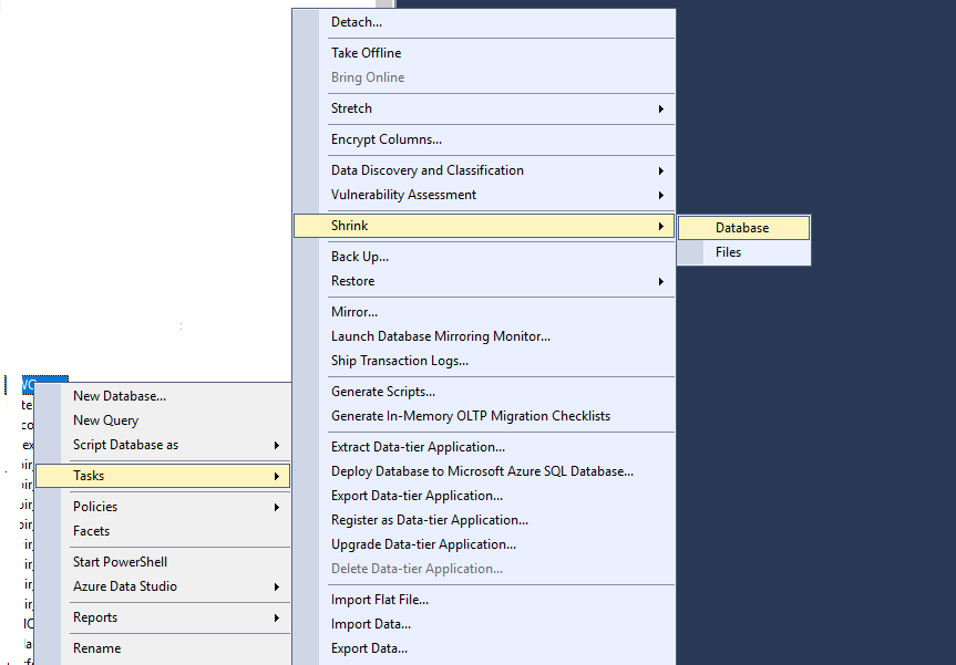 شرینک دیتابیس و فعال کردن auto shrink