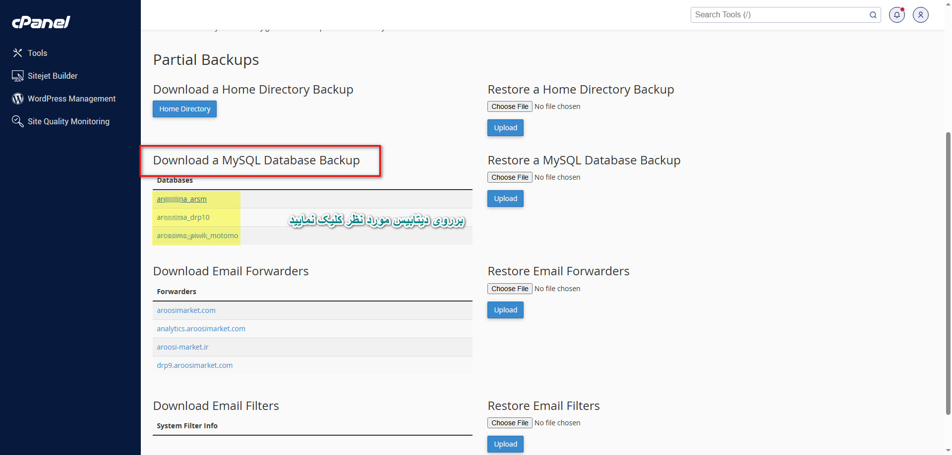 بکاپ‌گیری دیتابیس در سی‌پنل (cPanel)