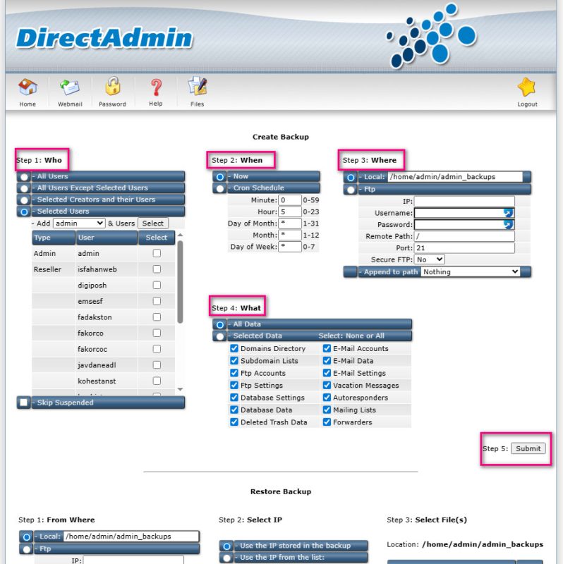 بکاپ‌گیری اتوماتیک با استفاده از FTP و Cron Job در دایرکت ادمین