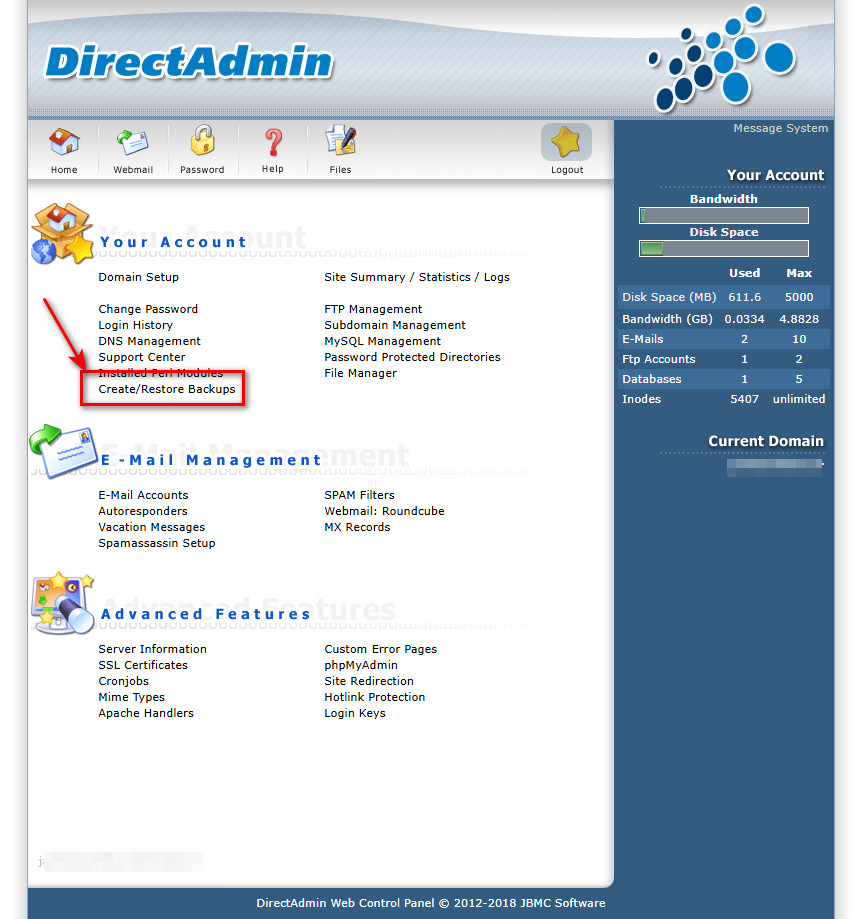 بکاپ گیری دیتابیس در دایرکت ادمین