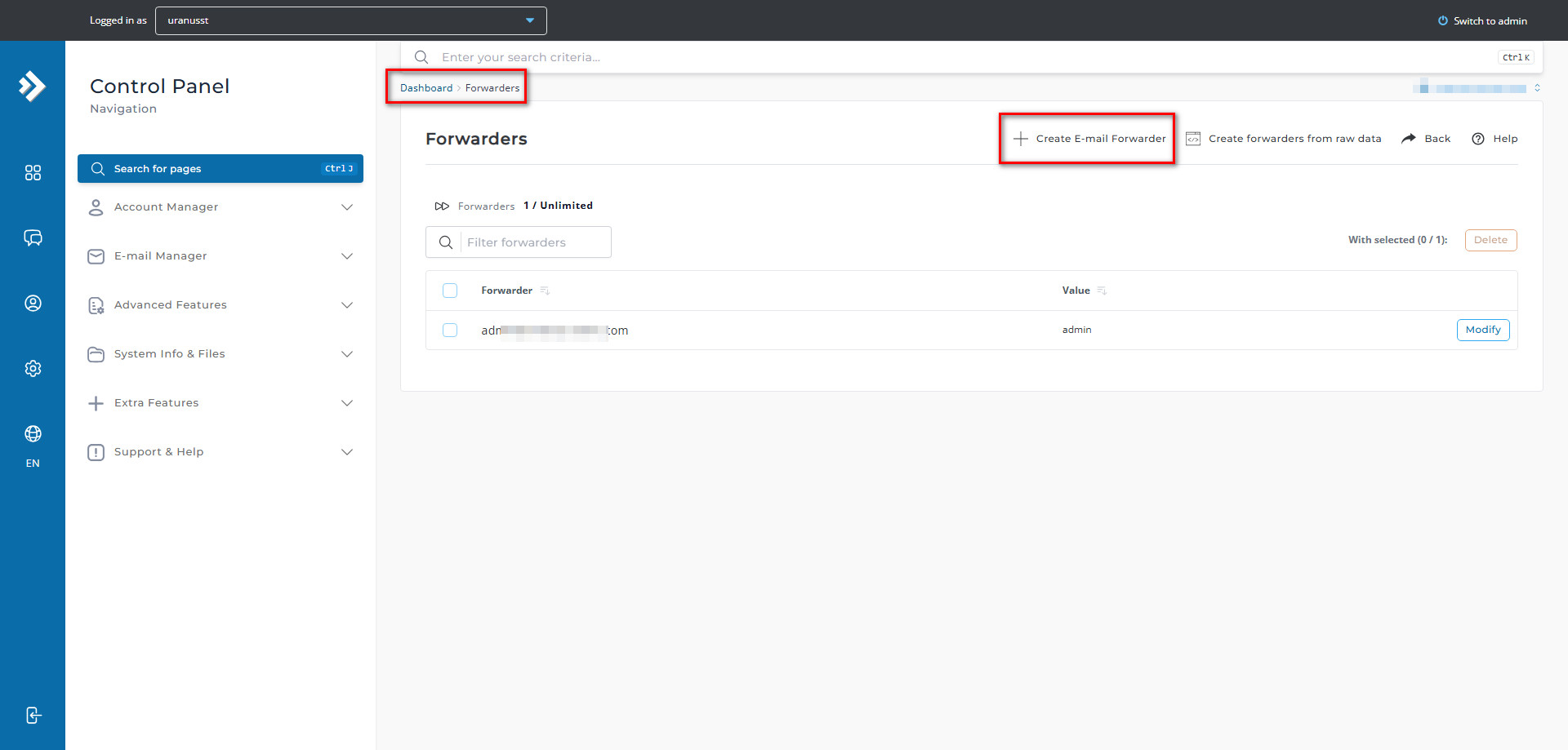 تنظیمات ایمیل در دایرکت ادمین