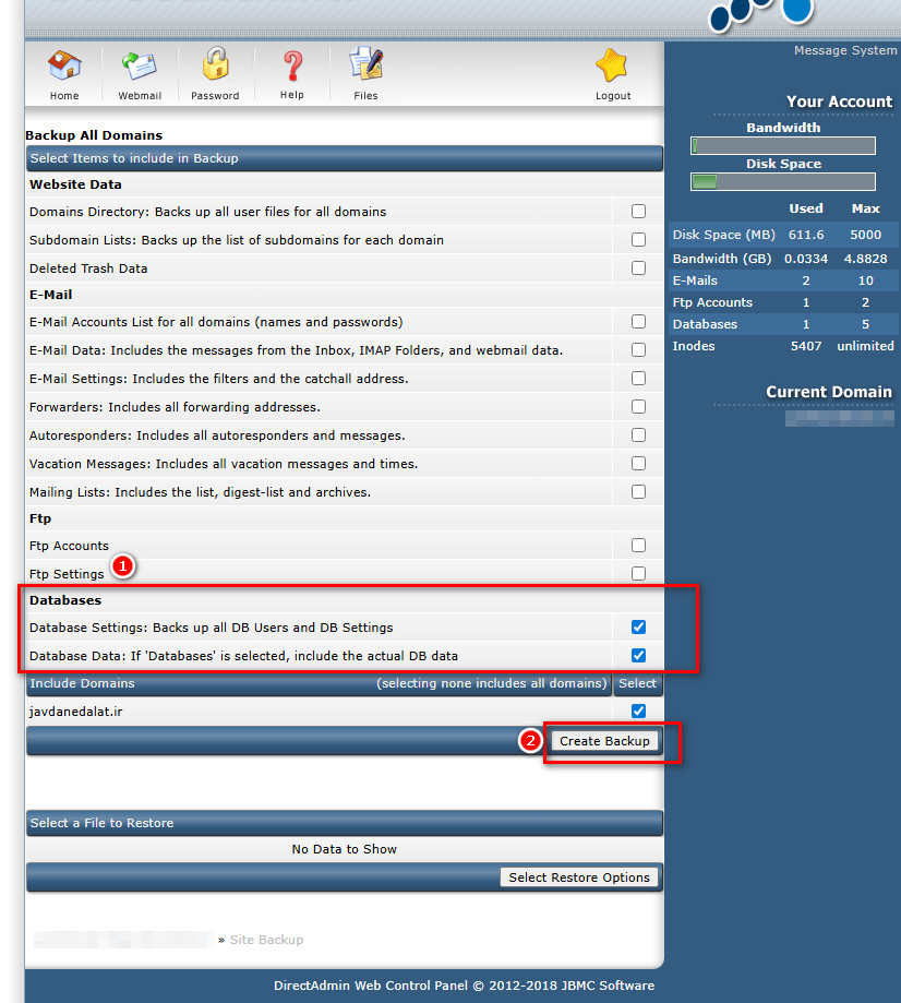 بکاپ گیری دیتابیس در دایرکت ادمین