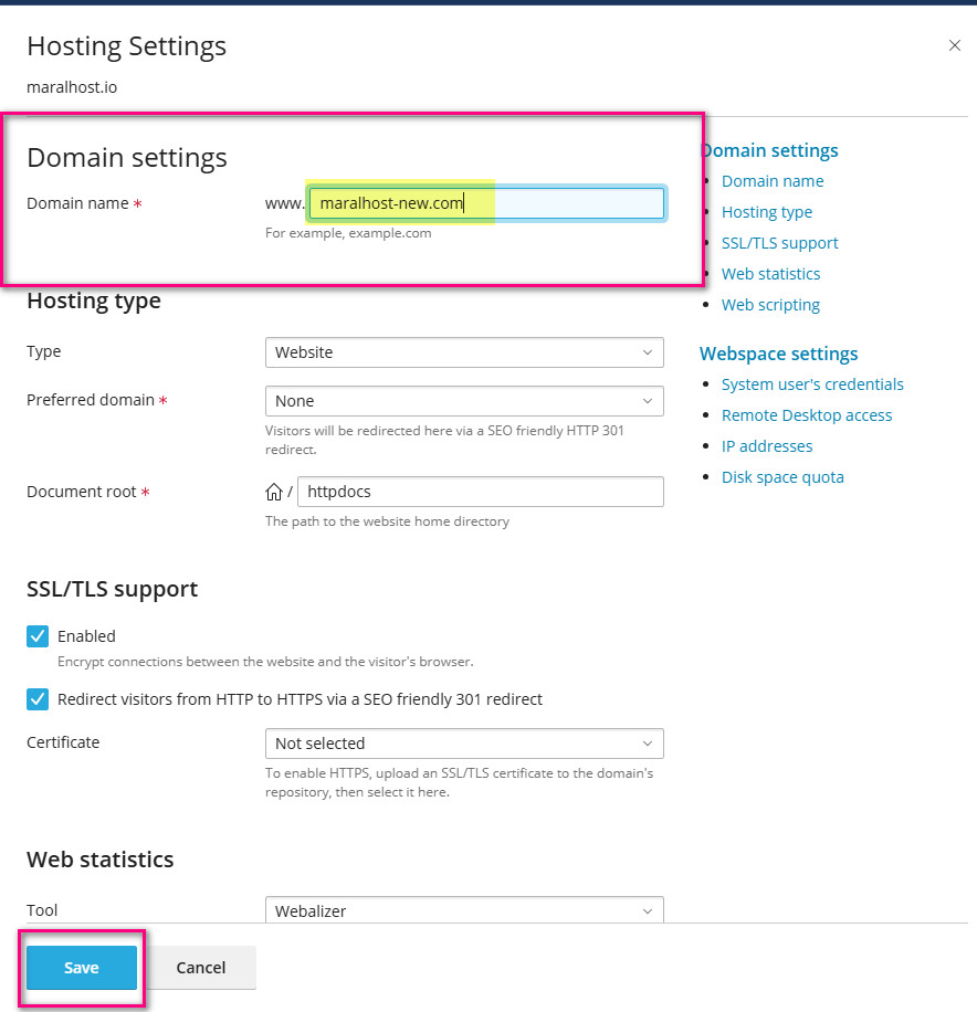 تغییر نام دامنه‌ی اصلی در پلسک (Plesk)