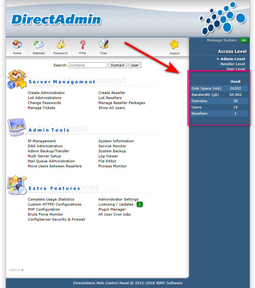 بررسی فضای مصرفی دیسک در دایرکت ادمین