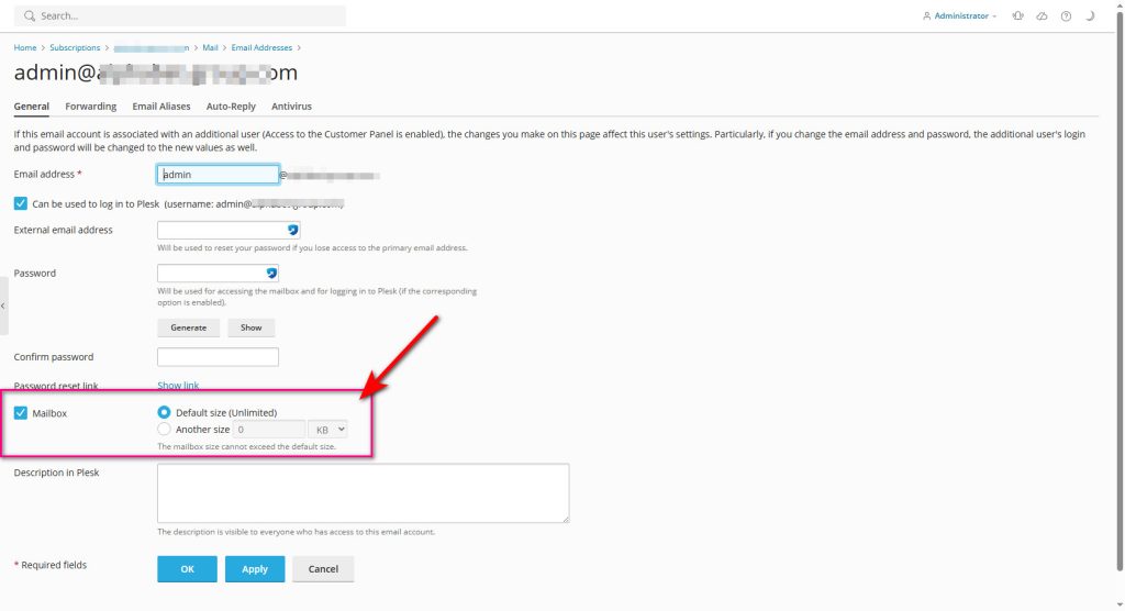 بررسی حجم اکانت ایمیل در پلسک (Plesk روی ویندوز سرور)