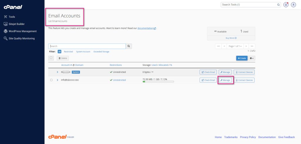 بررسی حجم اکانت ایمیل در سی‌پنل (cPanel)