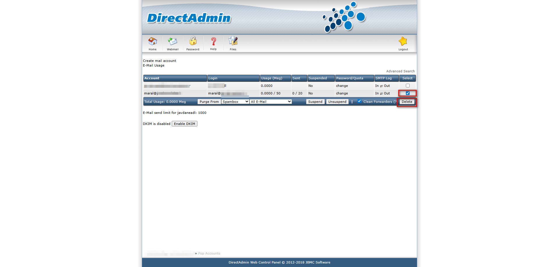 تنظیمات ایمیل در دایرکت ادمین