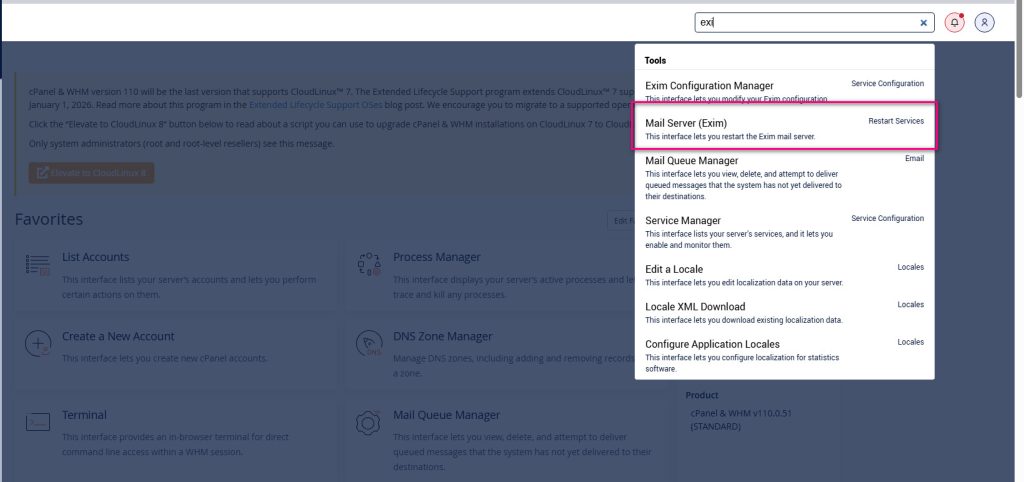 ریست سرویس Exim