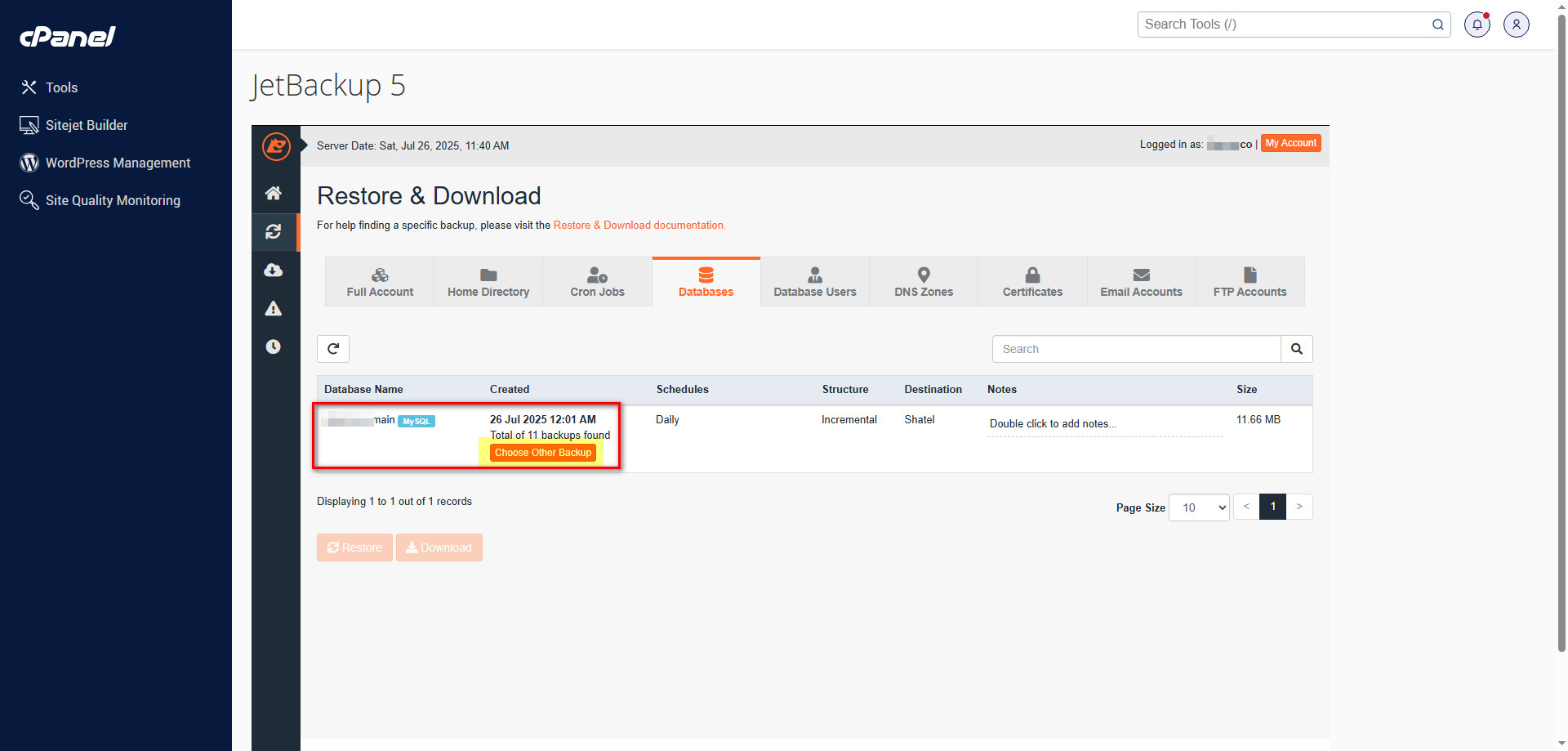 ریستور دیتابیس در cPanel