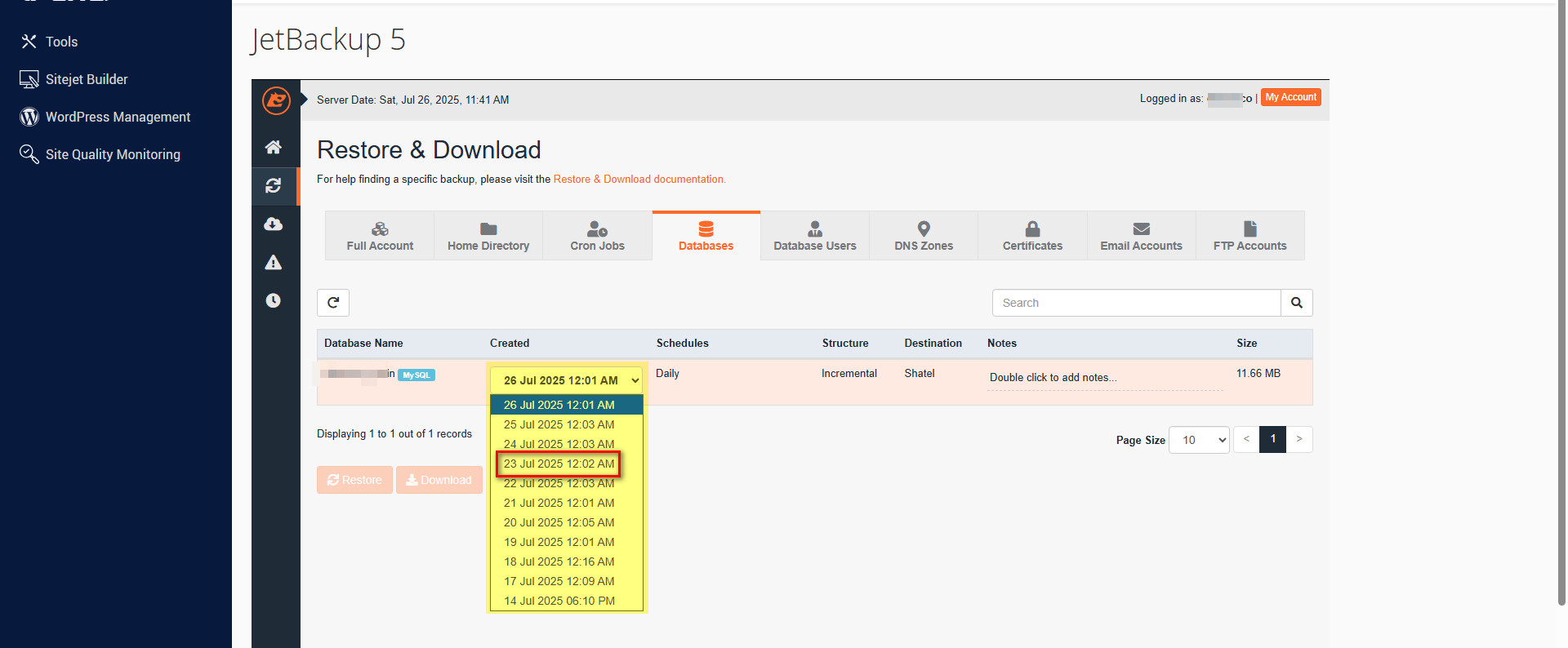 ریستور دیتابیس در cPanel