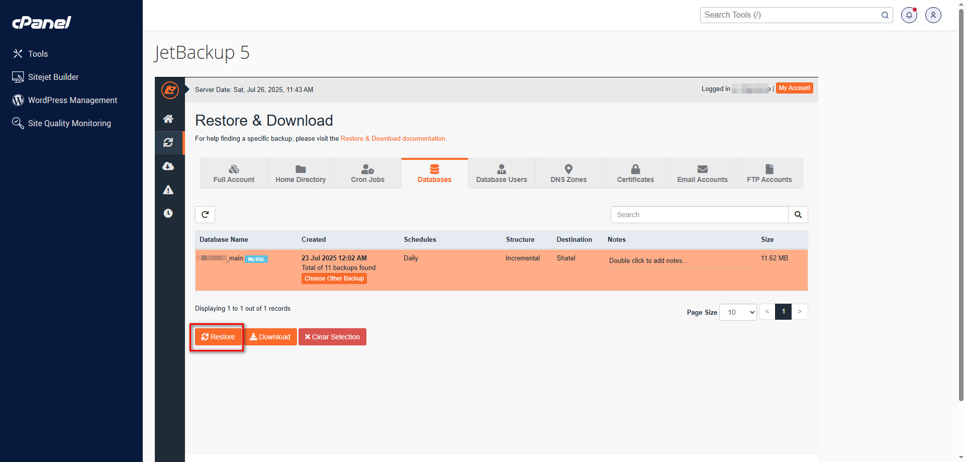 ریستور دیتابیس در cPanel