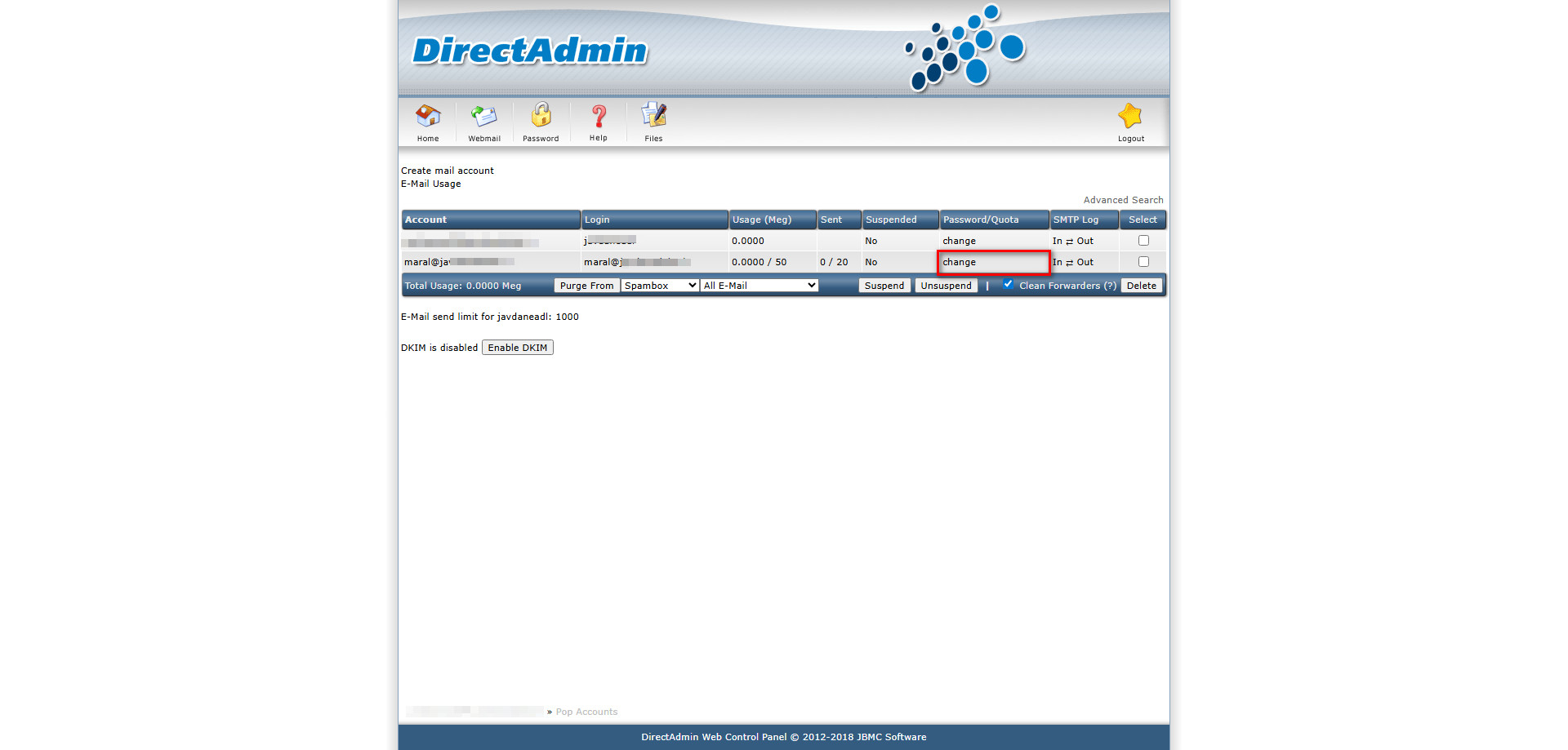 تنظیمات ایمیل در دایرکت ادمین