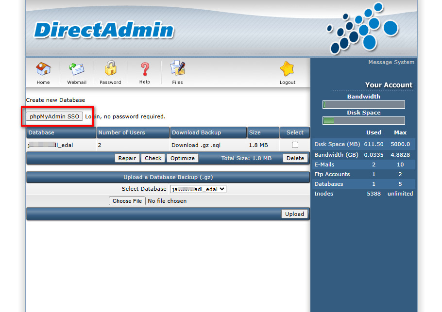 بکاپ گیری دیتابیس در دایرکت ادمین