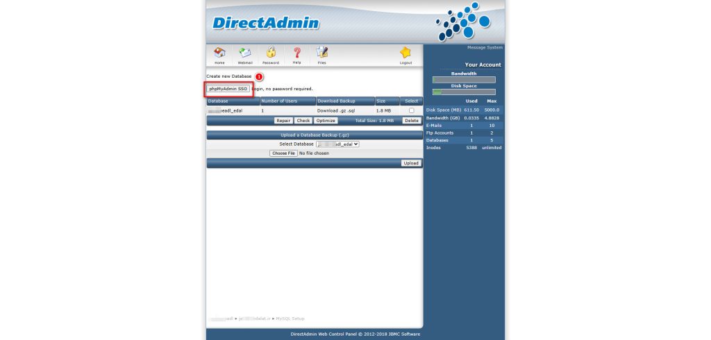 ریستور دیتابیس در دایرکت ادمین