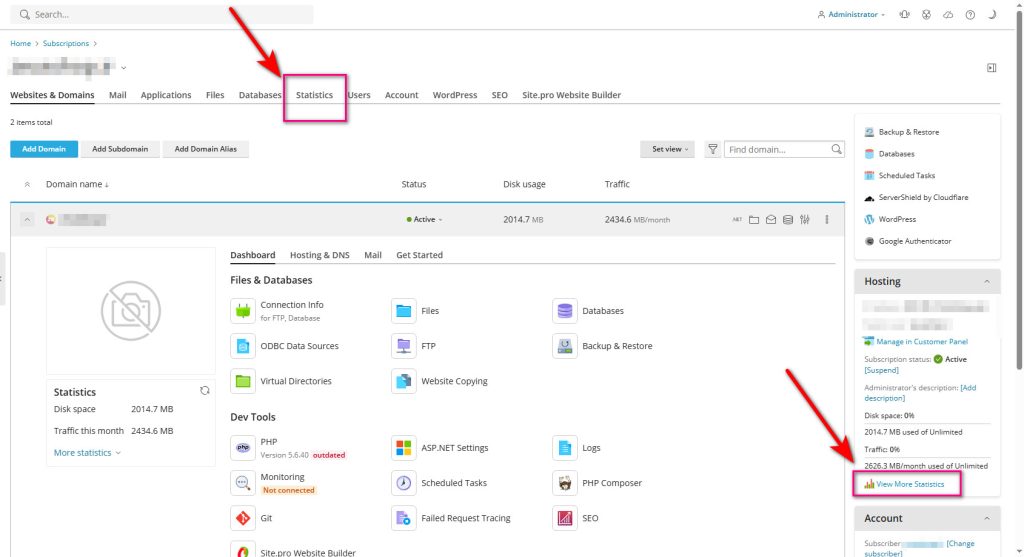 بررسی فضای مصرفی دیسک در پلسک (Plesk)