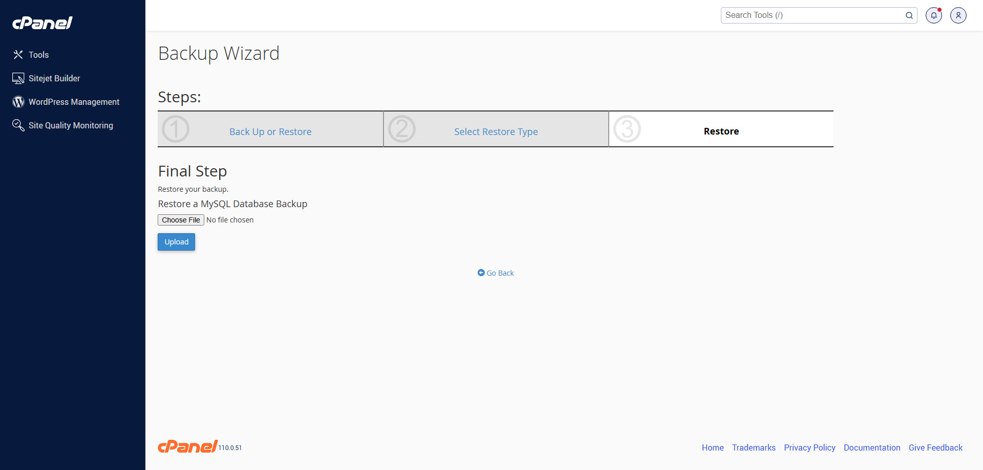 ریستور دیتابیس در cPanel