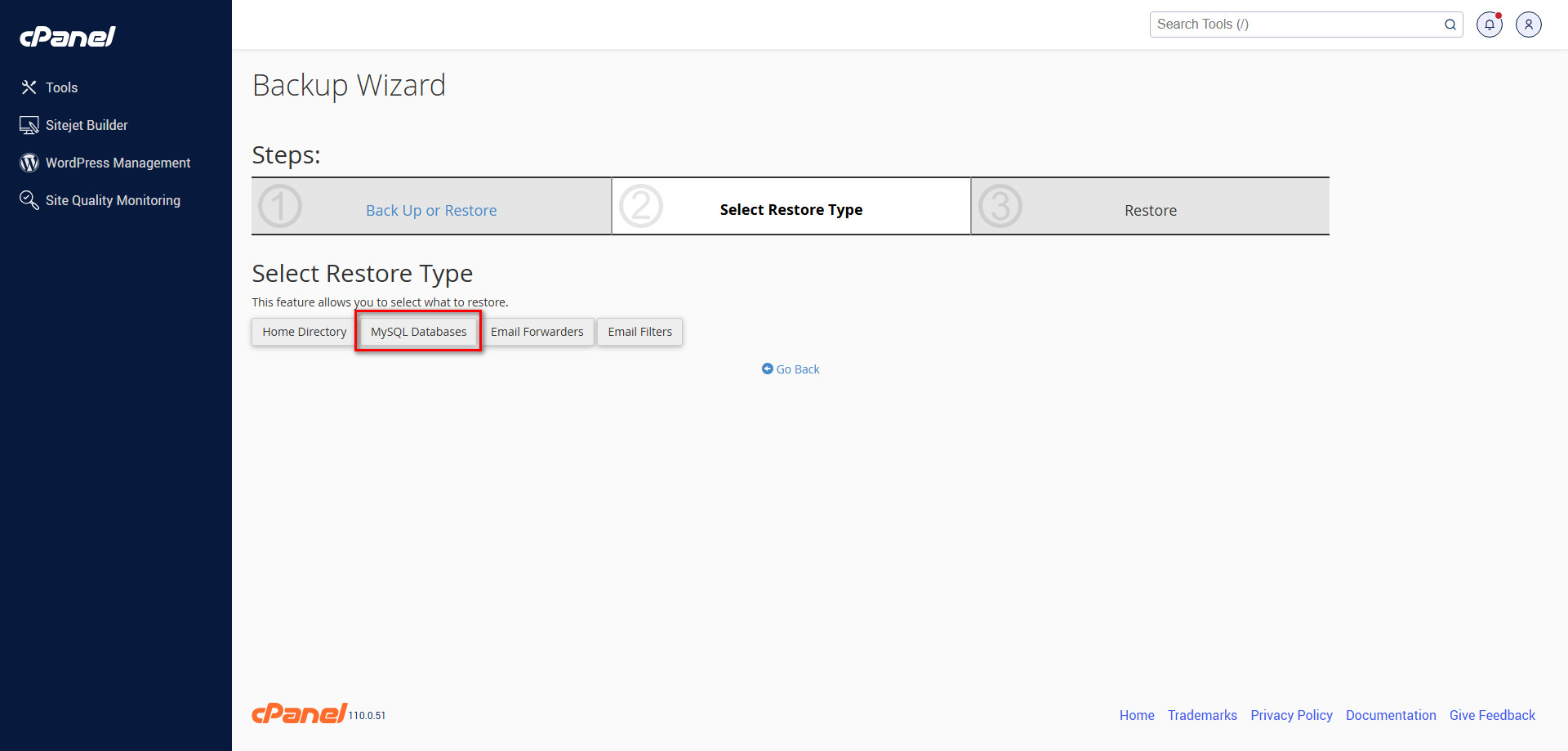 ریستور دیتابیس در cPanel