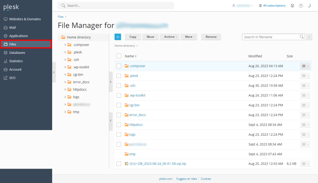 مدیرت فایل ها و پوشه ها در دایرکت ادمین سی پنل و پلسک