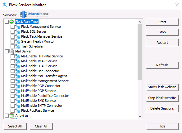 نظارت بر وضعیت سرویس‌های سیستم در Plesk
