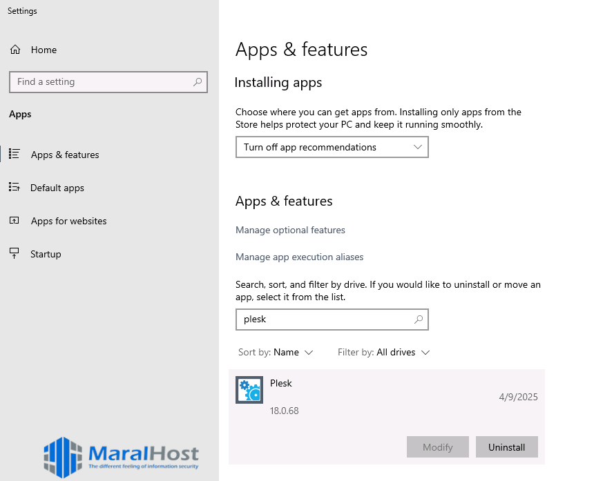 حذف Plesk از سیستم