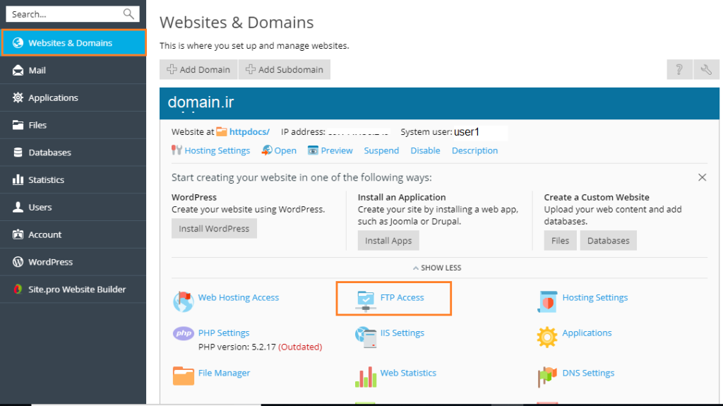 تنظیمات ftp در هاست دایرکت ادمین سی پنل و پلسک
