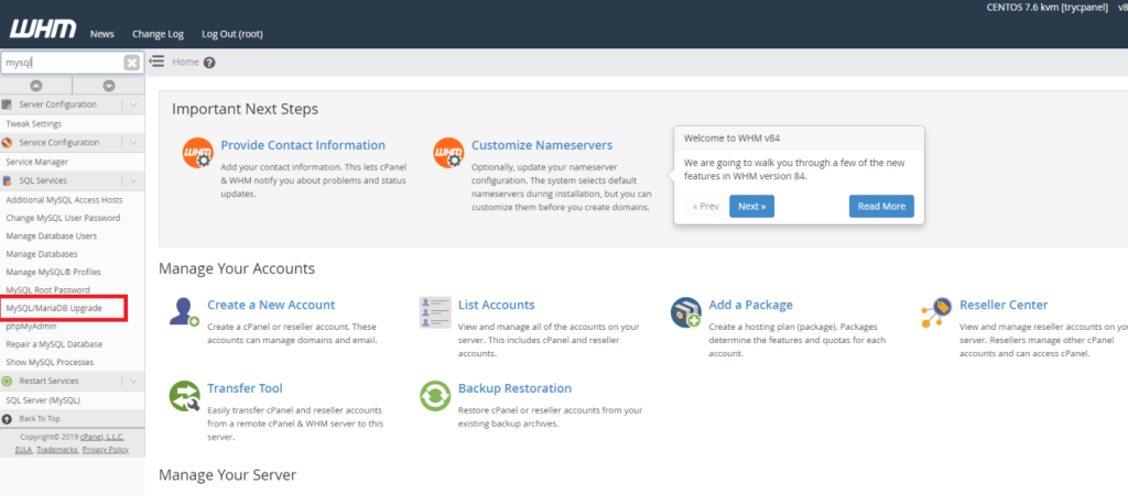 بروزرسانی نسخه mysql در سی پنل