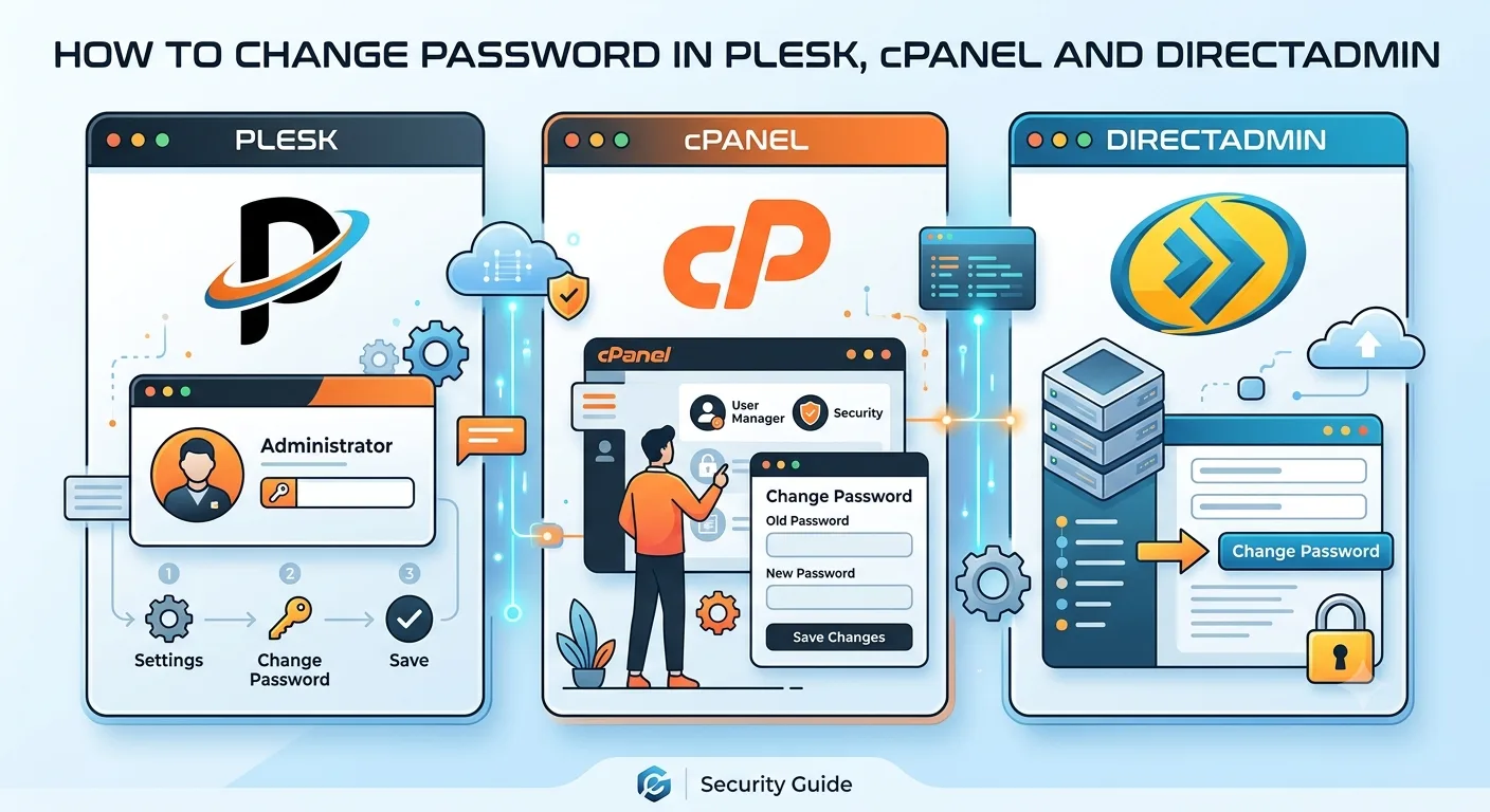 how to change your password in cpanel, directadmin and plesk