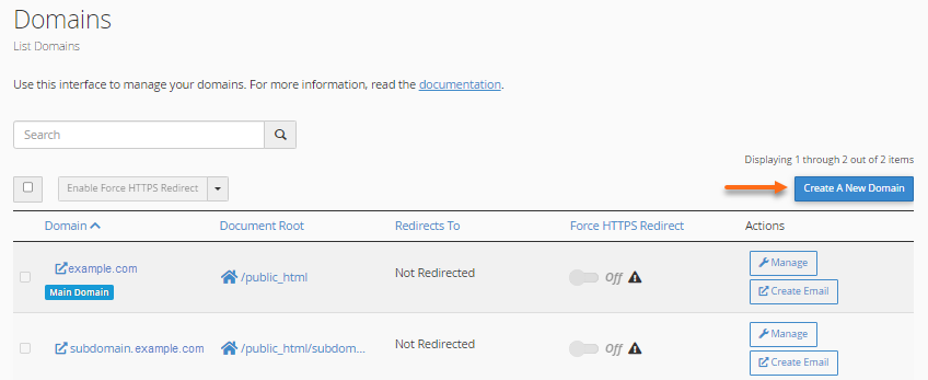 ایجاد پارک دامنه در سی پنل