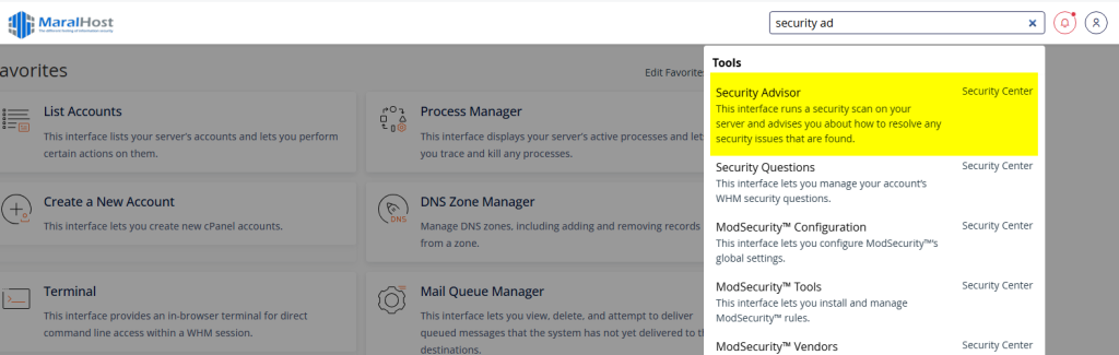 تنظیمات امنیتی پیشنهادی برای WHM