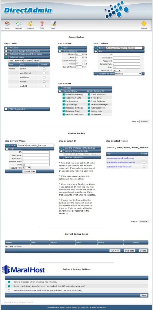 راهنمای جامع مدیریت بکاپ‌های حجیم و زمان‌بندی در DirectAdmin