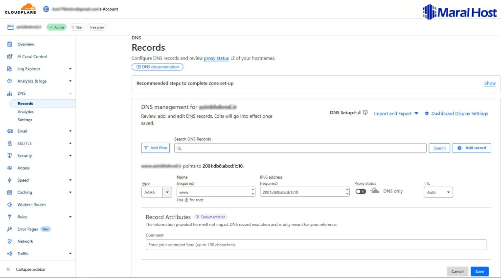 تنظیم DNS AAAA Records برای IPv6