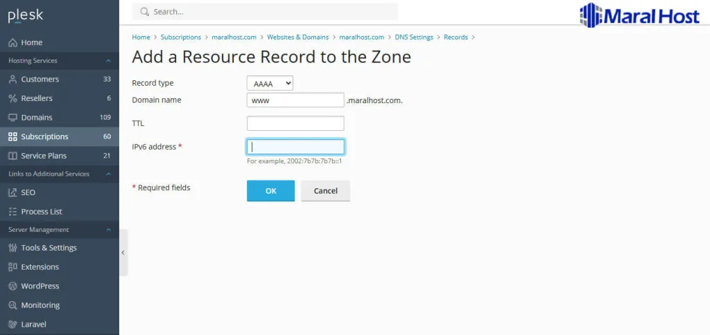 تنظیم DNS AAAA Records برای IPv6