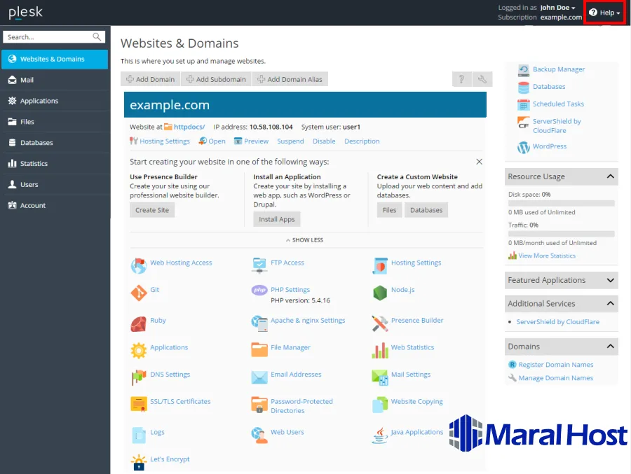 مروری بر رابط کاربری Plesk