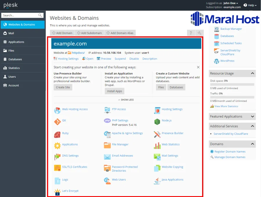 مروری بر رابط کاربری Plesk