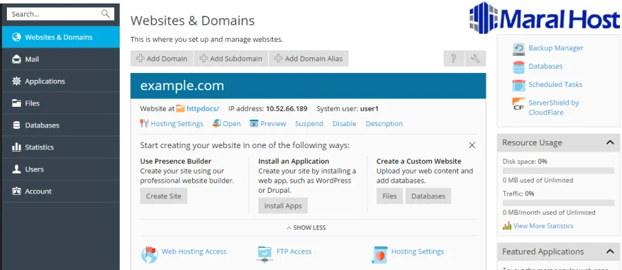 وب سایت در Plesk