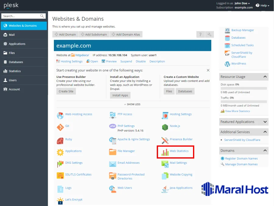 مشاهده آمار بازدید سایت در Plesk
