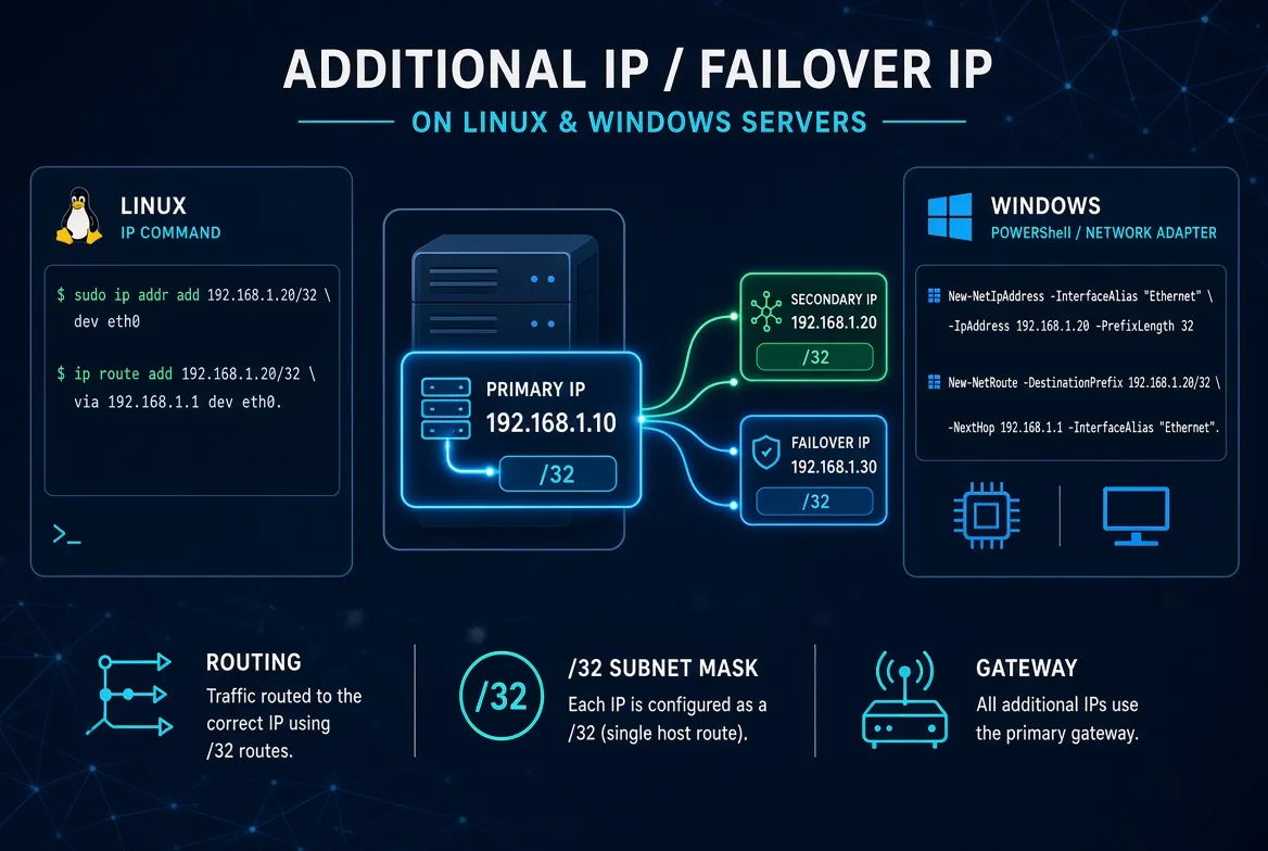 اضافه کردن IP مازاد به سرور لینوکس و ویندوز