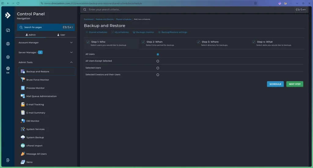 تنظیم DirectAdmin Automatic Backup