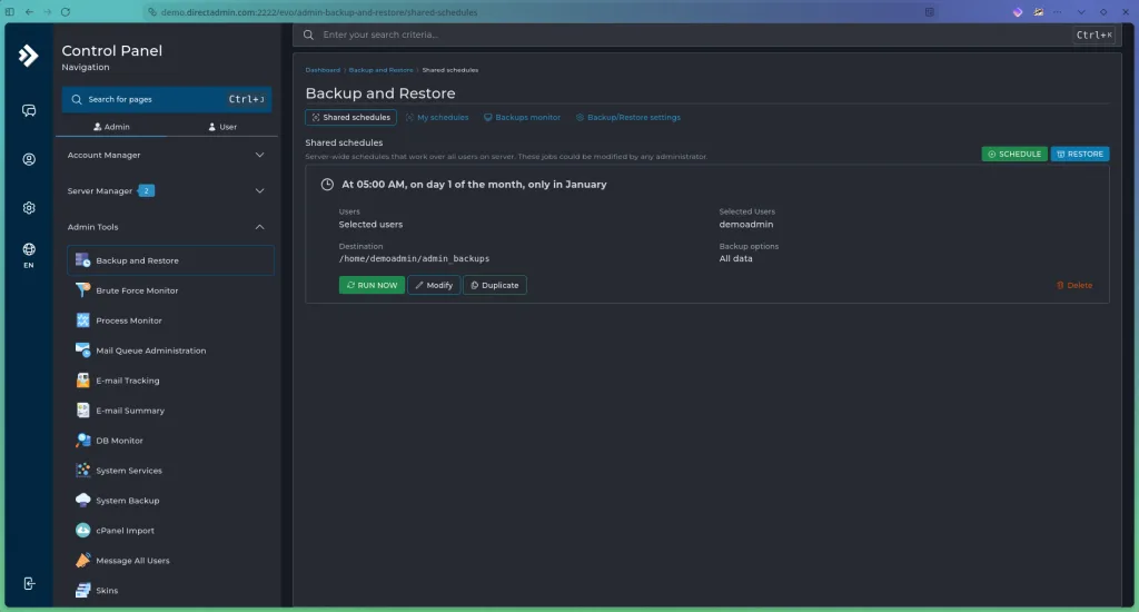 DirectAdmin Automatic Backup