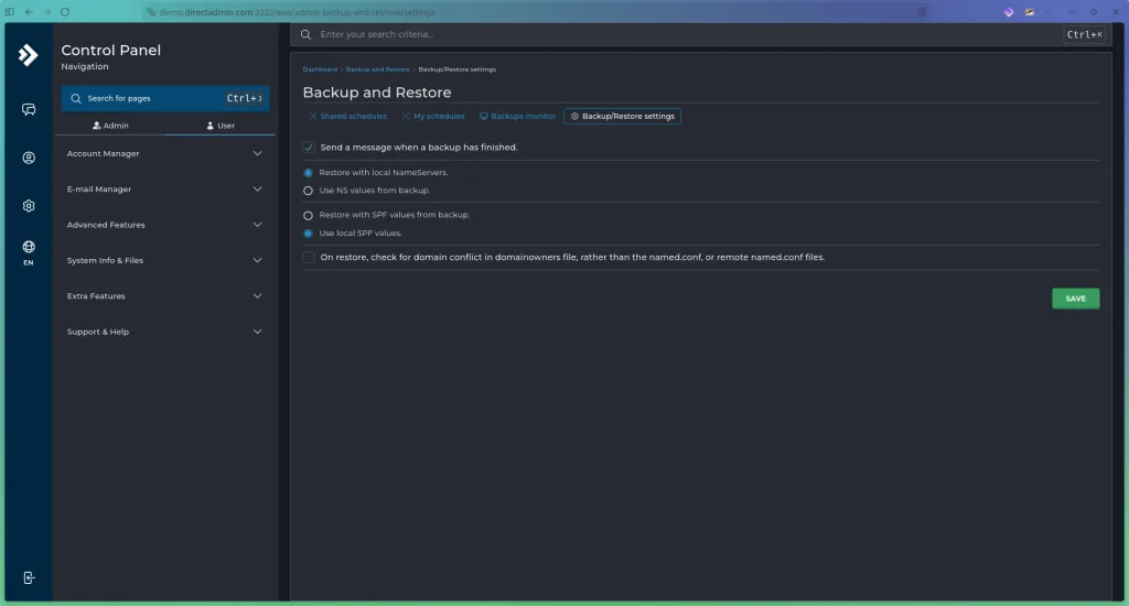تنظیم DirectAdmin Automatic Backup