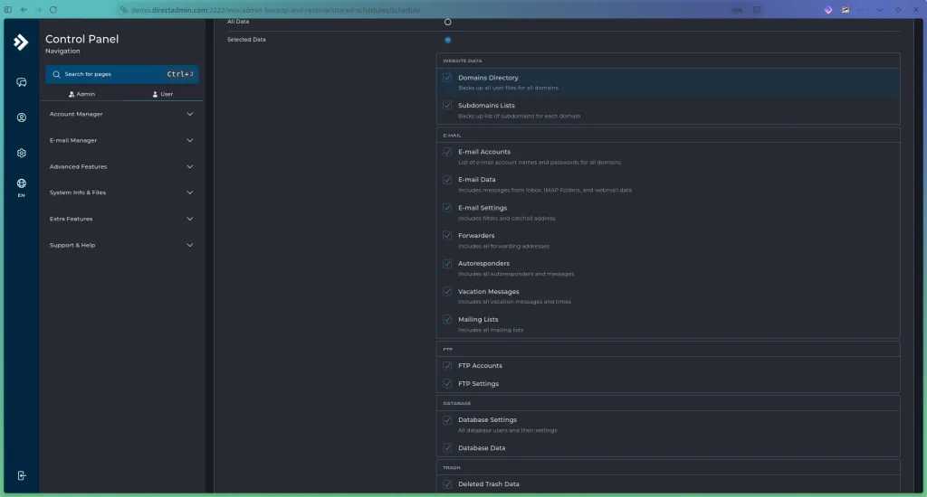 تنظیم DirectAdmin Automatic Backup