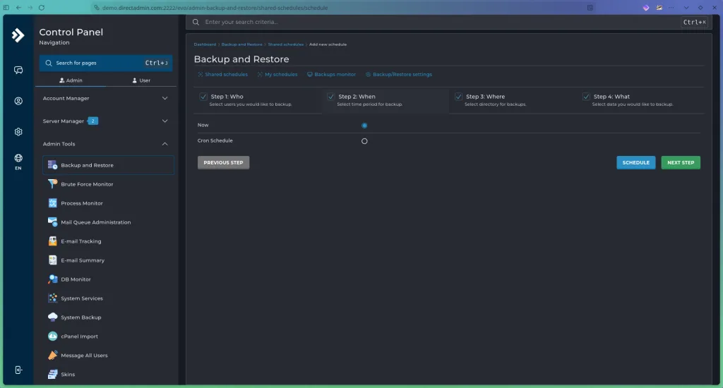 تنظیم DirectAdmin Automatic Backup
