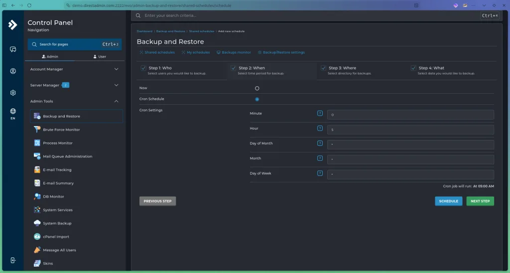 تنظیم DirectAdmin Automatic Backup